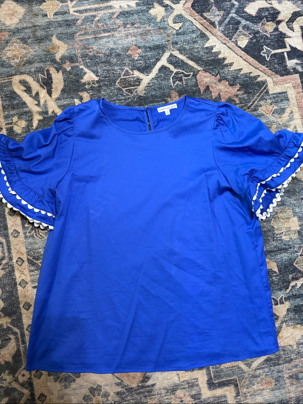 Bright Cobalt Ruffle Sleeve Blouse